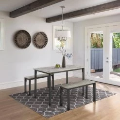 Edendale Boltzero 3-Piece Black Dining Table with 2-Benches by 4D Concepts -Decor Therapy Sale gray 4d concepts dining room sets 10111 31 1000