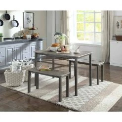 Edendale Boltzero 3-Piece Black Dining Table with 2-Benches by 4D Concepts -Decor Therapy Sale gray 4d concepts dining room sets 10111 76 1000