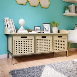 Boston Gray Shingle Storage Bench with 3-Baskets by Decor Therapy -Decor Therapy Sale gray shingle decor therapy dining benches fr11340 31 1000