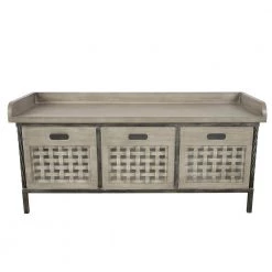 Boston Gray Shingle Storage Bench with 3-Baskets by Decor Therapy