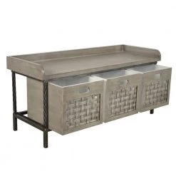 Boston Gray Shingle Storage Bench with 3-Baskets by Decor Therapy -Decor Therapy Sale gray shingle decor therapy dining benches fr11340 77 1000