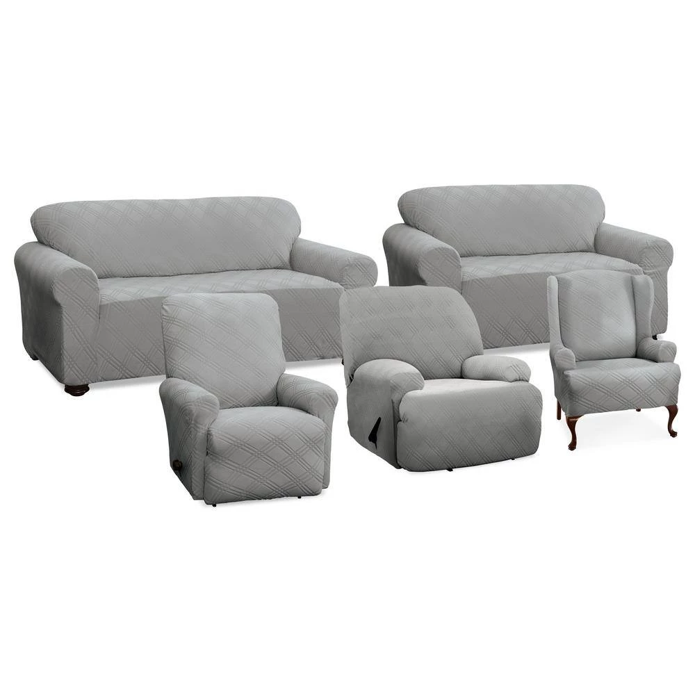 Stretch Double Diamond Gray Loveseat Slipcover by Stretch Sensations 3 Stretch Double Diamond Gray Loveseat Slipcover by Stretch Sensations - Image 3