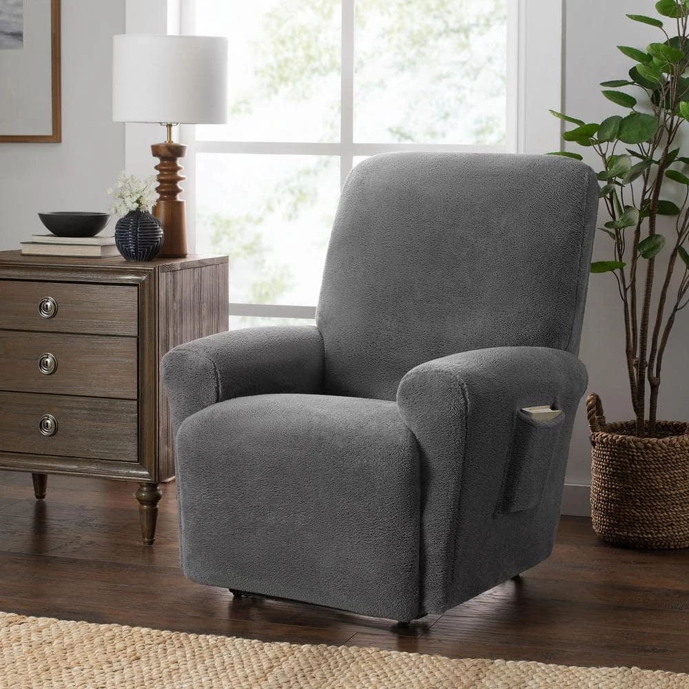 Stretch Sherpa Grey Recliner Slipcover by Stretch Sensations 1 Stretch Sherpa Grey Recliner Slipcover by Stretch Sensations