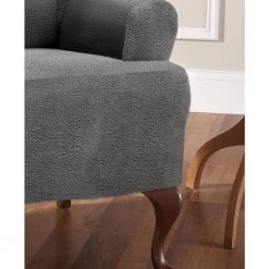 Stretch Sherpa Grey Wing Chair Slipcover by Stretch Sensations -Decor Therapy Sale grey stretch sensations slipcovers 9913wnggrey 4f 1000