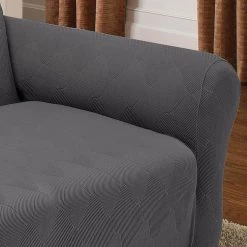 Grey Optic Loveseat Stretch Slipcover by Stretch Sensations -Decor Therapy Sale grey stretch sensations slipcovers optlovegrey 4f 1000