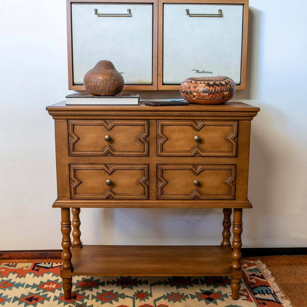 Mona 32 in. Honeynut Standard Rectangle Wood Console Table with 4-Drawers by Decor Therapy 10 Mona 32 in. Honeynut Standard Rectangle Wood Console Table with 4-Drawers by Decor Therapy - Image 10