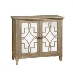 Jasmine White Wash Light Brown Wood Accent Chest With Mirrored Doors by 4D Concepts