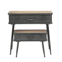 Baldy 2-Piece Metal/Rustic Natural Pine Rectangle Metal Coffee Table Set with Lift Top by 4D Concepts