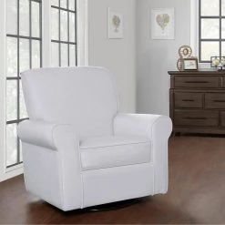 London Misty Grey Upholstered 360° Swivel Glider, Rocker, Nursery Glider, Durable Soft Fabric by Evolur -Decor Therapy Sale misty grey evolur rockers gliders ottomans 614 gry 31 1000