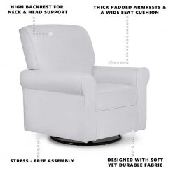 London Misty Grey Upholstered 360° Swivel Glider, Rocker, Nursery Glider, Durable Soft Fabric by Evolur -Decor Therapy Sale misty grey evolur rockers gliders ottomans 614 gry 4f 1000