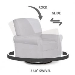 London Misty Grey Upholstered 360° Swivel Glider, Rocker, Nursery Glider, Durable Soft Fabric by Evolur -Decor Therapy Sale misty grey evolur rockers gliders ottomans 614 gry c3 1000