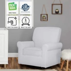 London Misty Grey Upholstered 360° Swivel Glider, Rocker, Nursery Glider, Durable Soft Fabric by Evolur -Decor Therapy Sale misty grey evolur rockers gliders ottomans 614 gry d4 1000