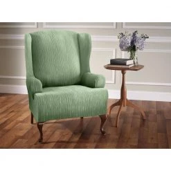 Stretch Birchwood Wing Slipcover Moss by Stretch Sensations