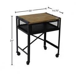 20 in. Tilton Natural and Black Square Wood and Iron Side Table with Mesh Drawer and Wheels by Decor Therapy -Decor Therapy Sale natural black decor therapy end side tables fr11294 40 1000