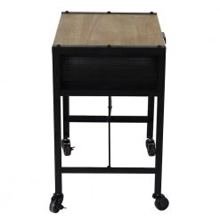 20 in. Tilton Natural and Black Square Wood and Iron Side Table with Mesh Drawer and Wheels by Decor Therapy -Decor Therapy Sale natural black decor therapy end side tables fr11294 4f 1000