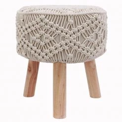 Nirobi 18 in. Natural Cream Crocheted Stool by Decor Therapy