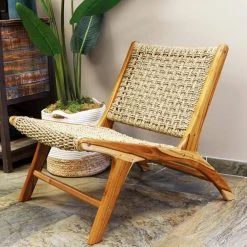 London Woven Natural Sea Grass Side Chair with Teak Wood Frame by Decor Therapy -Decor Therapy Sale natural decor therapy accent chairs fr9578 31 1000