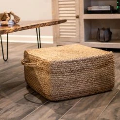 Sanibel Natural Square Woven Pouf by Decor Therapy -Decor Therapy Sale natural decor therapy ottomans fr8862 31 1000