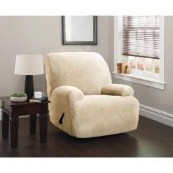 Stretch Sherpa Natural Jumbo Recliner Slipcover by Stretch Sensations