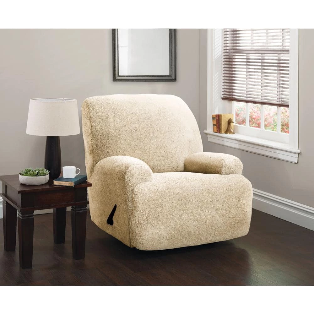 Stretch Sherpa Natural Jumbo Recliner Slipcover by Stretch Sensations 1 Stretch Sherpa Natural Jumbo Recliner Slipcover by Stretch Sensations