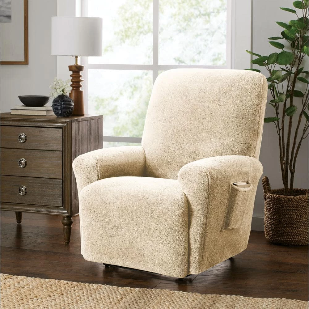 Stretch Sherpa Natural Recliner Slipcover by Stretch Sensations 1 Stretch Sherpa Natural Recliner Slipcover by Stretch Sensations