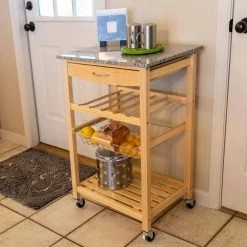 Vernon Natural Kitchen Cart with 1-Drawer and Marble Top by Decor Therapy -Decor Therapy Sale natural wood decor therapy kitchen carts fr11070 31 1000
