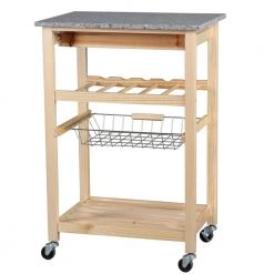 Vernon Natural Kitchen Cart with 1-Drawer and Marble Top by Decor Therapy