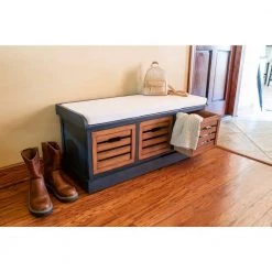 Melody 18 in. H x 41 in. W x 15.75 in. D Antique Navy and Honey Nut 3-Drawer Bench by Decor Therapy -Decor Therapy Sale navy and honeynut decor therapy dining benches fr8858 40 1000