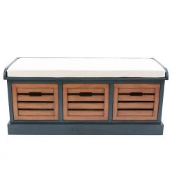 Melody 18 in. H x 41 in. W x 15.75 in. D Antique Navy and Honey Nut 3-Drawer Bench by Decor Therapy