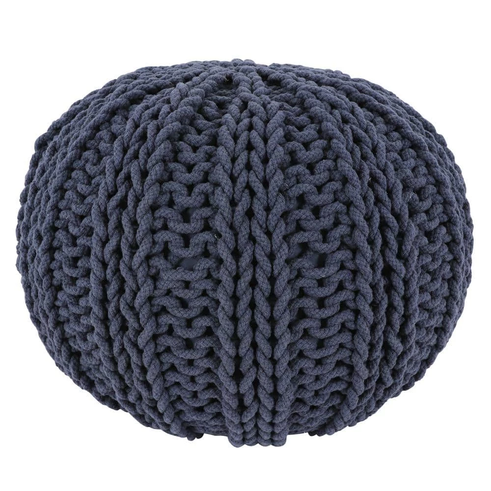 Garcia Navy Blue Knit Pouf by Decor Therapy 3 Garcia Navy Blue Knit Pouf by Decor Therapy - Image 3