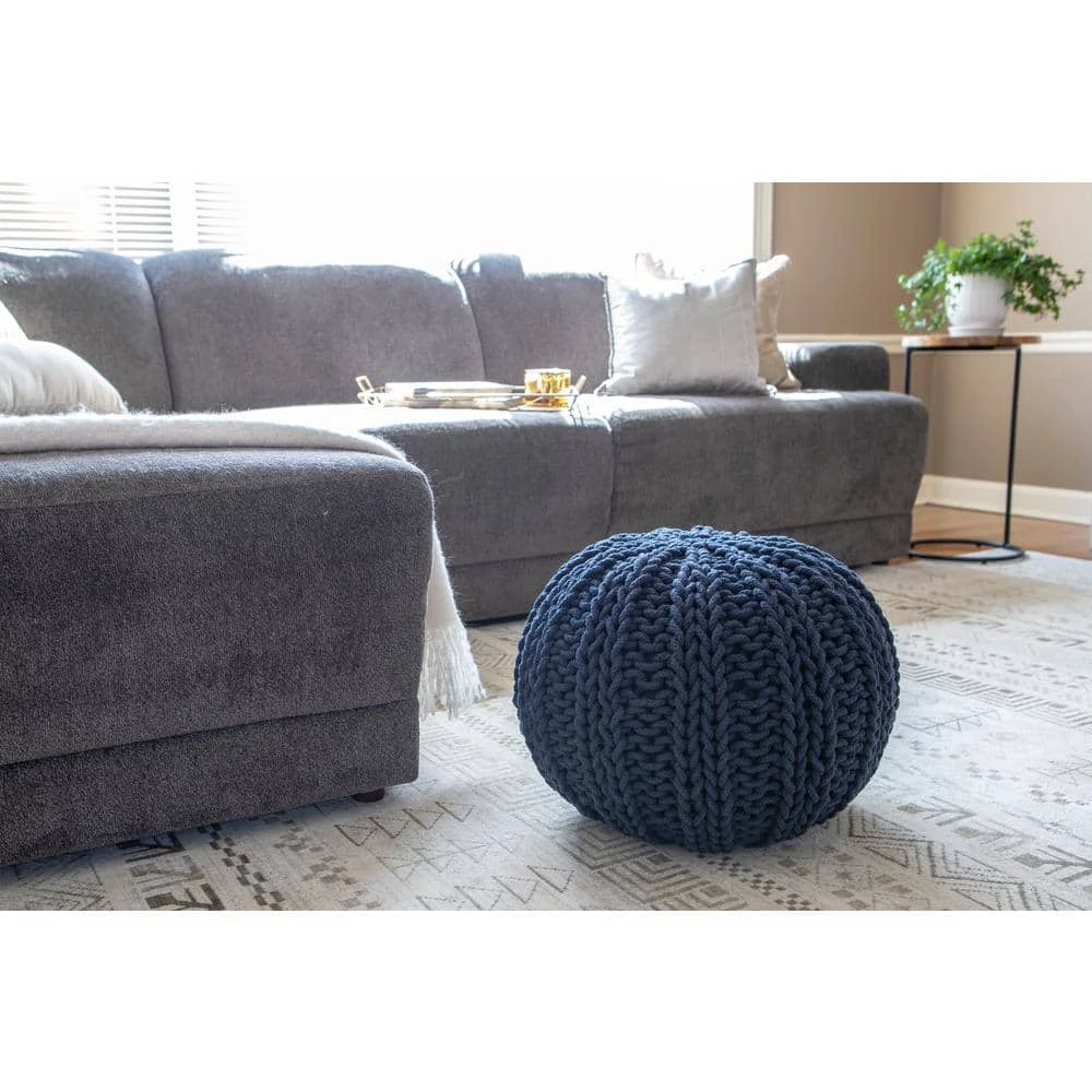 Garcia Navy Blue Knit Pouf by Decor Therapy 1 Garcia Navy Blue Knit Pouf by Decor Therapy