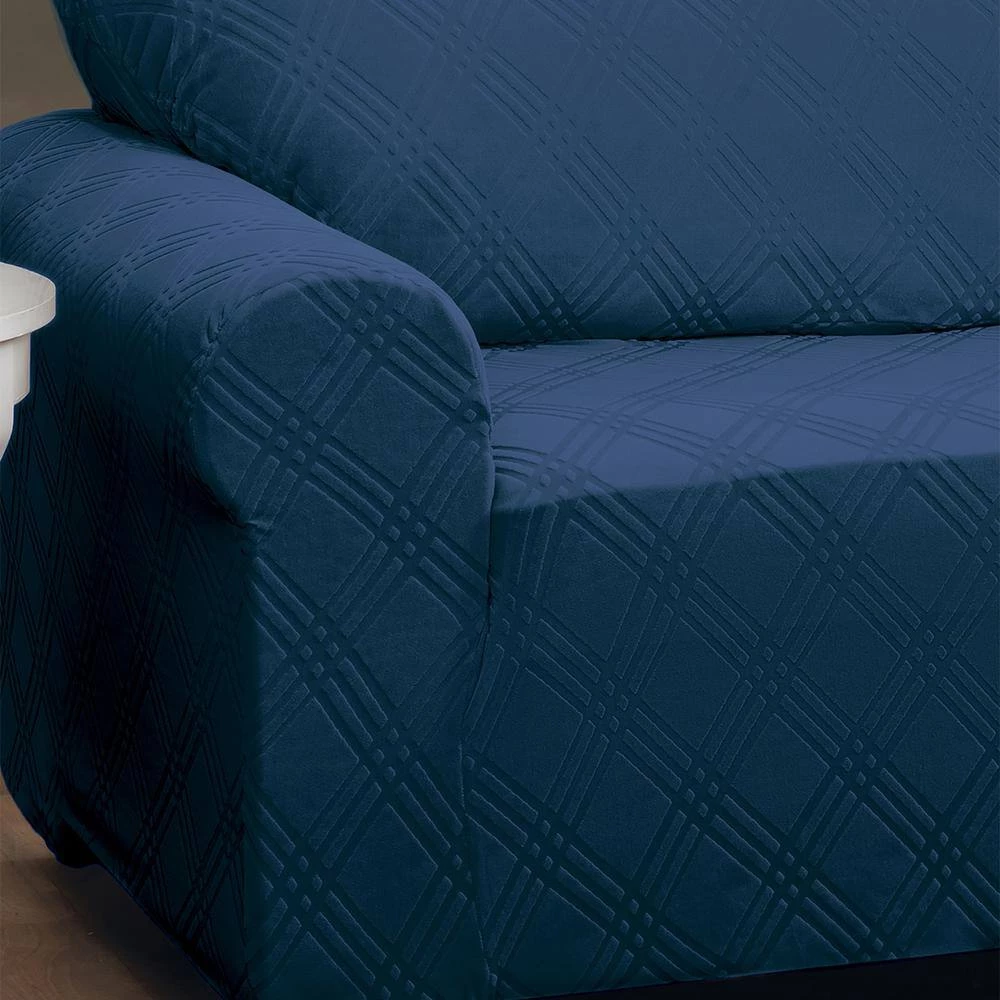 Stretch Double Diamond Navy Loveseat Slipcover Navy by Stretch Sensations 2 Stretch Double Diamond Navy Loveseat Slipcover Navy by Stretch Sensations - Image 2