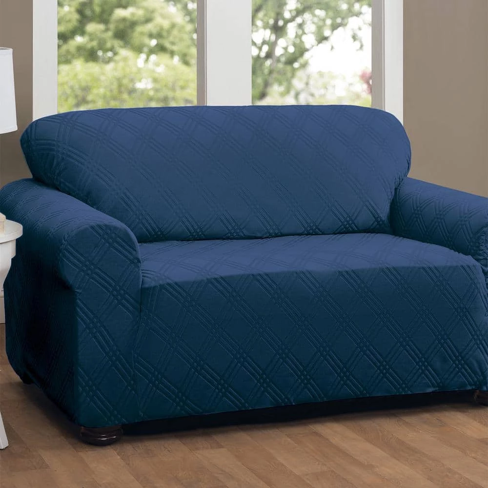 Stretch Double Diamond Navy Loveseat Slipcover Navy by Stretch Sensations 1 Stretch Double Diamond Navy Loveseat Slipcover Navy by Stretch Sensations