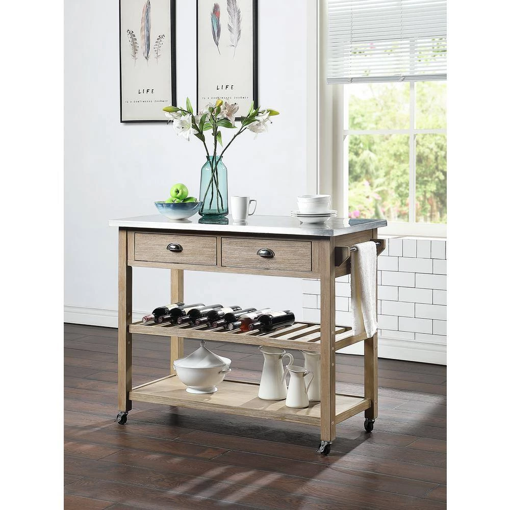 Alex Neutral Gray Kitchen Cart with Wine Rack by 4D Concepts 9 Alex Neutral Gray Kitchen Cart with Wine Rack by 4D Concepts - Image 9