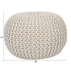 Lola Lurex Off-White Round Pouffe by Decor Therapy -Decor Therapy Sale off white decor therapy ottomans fr8612 40 1000