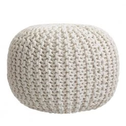 Lola Lurex Off-White Round Pouffe by Decor Therapy -Decor Therapy Sale off white decor therapy ottomans fr8612 4f 1000