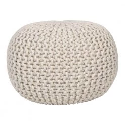 Lola Lurex Off-White Round Pouffe by Decor Therapy
