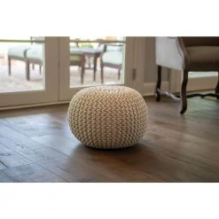 Lola Lurex Off-White Round Pouffe by Decor Therapy -Decor Therapy Sale off white decor therapy ottomans fr8612 c3 1000
