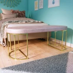 Vera Pink Bench with Upholstered Velvet Cushioned Seat 18 in. H x 47 in. W x 20 in. D by Decor Therapy -Decor Therapy Sale pink gold decor therapy dining benches fr11293 31 1000