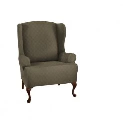 Sage Newport Wing Chair Stretch Slipcover by Stretch Sensations