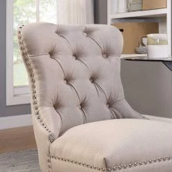 Princess Sand Linen Beige Velvet Upholstered Tufted Dining Chair (Set of 2) by 4D Concepts -Decor Therapy Sale sand beige 4d concepts dining chairs 288021 4f 1000