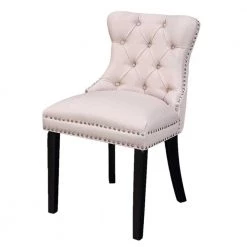 Princess Sand Linen Beige Velvet Upholstered Tufted Dining Chair (Set of 2) by 4D Concepts