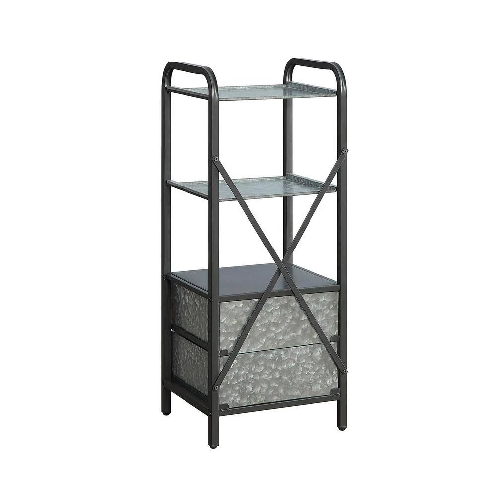 Intek 15 in. W x 13 in. D x 39 in. H Silver 2-Drawer Floor Cabinet by 4D Concepts 4 Intek 15 in. W x 13 in. D x 39 in. H Silver 2-Drawer Floor Cabinet by 4D Concepts - Image 4