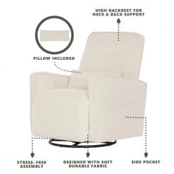 Holland Thunder Upholstered Swivel Glider, Rocker, Included Lumbar Pillow, Modern Design by Evolur -Decor Therapy Sale thunder evolur rockers gliders ottomans 613 thunder 4f 1000