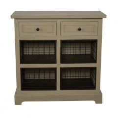 Edwin Vanilla Bean and Black Accent Storage Cabinet with 2-Drawers and 4-Wire Baskets by Decor Therapy