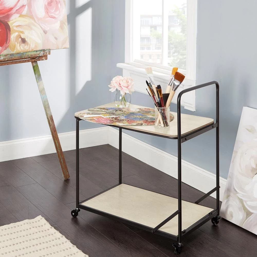 Dominic Vanilla Bean Bar Cart with Shelves and Wheels by Decor Therapy 1 Dominic Vanilla Bean Bar Cart with Shelves and Wheels by Decor Therapy