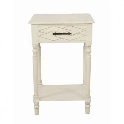 18 in. Anthony Vanilla Bean Square Wood Side Table with Drawer and Shelf by Decor Therapy