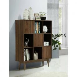 Montery Midcentury 44.8 in. Walnut Wood 6-Shelf BookCase by 4D Concepts -Decor Therapy Sale walnut 4d concepts bookcases bookshelves 10103 44 1000