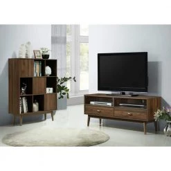 44 in. Walnut Wood 9-shelf Cube Bookcase with Doors by 4D Concepts -Decor Therapy Sale walnut 4d concepts bookcases bookshelves 151386 fa 1000