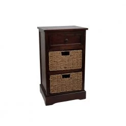 Urban Farmhouse Walnut 3-Drawer Basket End Table by Decor Therapy